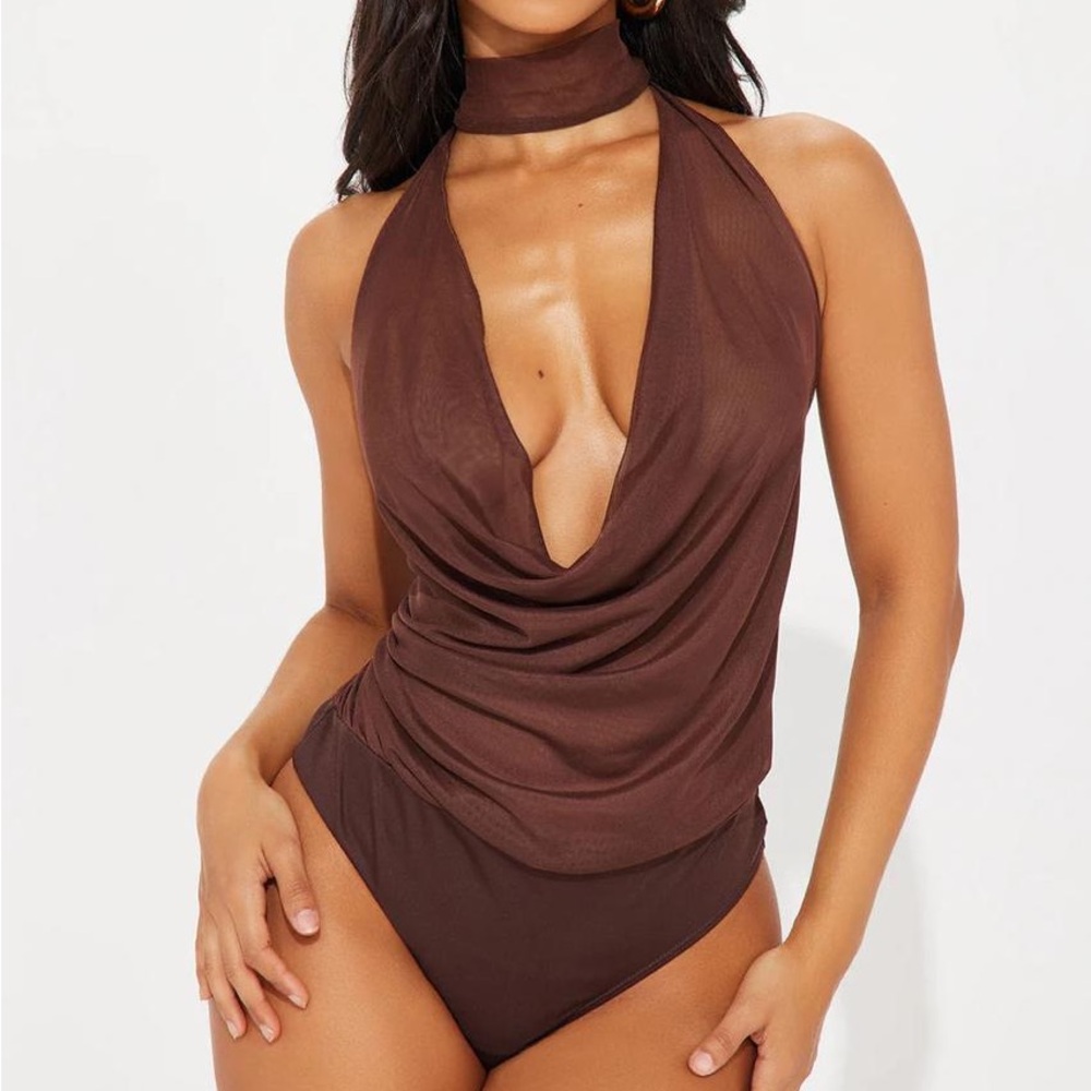 NWT- Brown Mesh Bodysuit